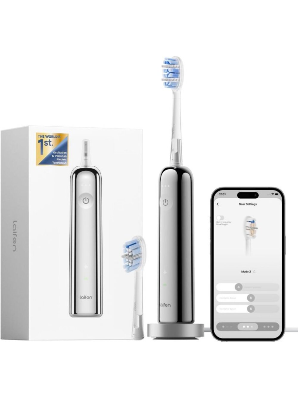 60° Oscillating WaveMotion Toothbrush - Stainless Steel, Deep Clean & Gentle